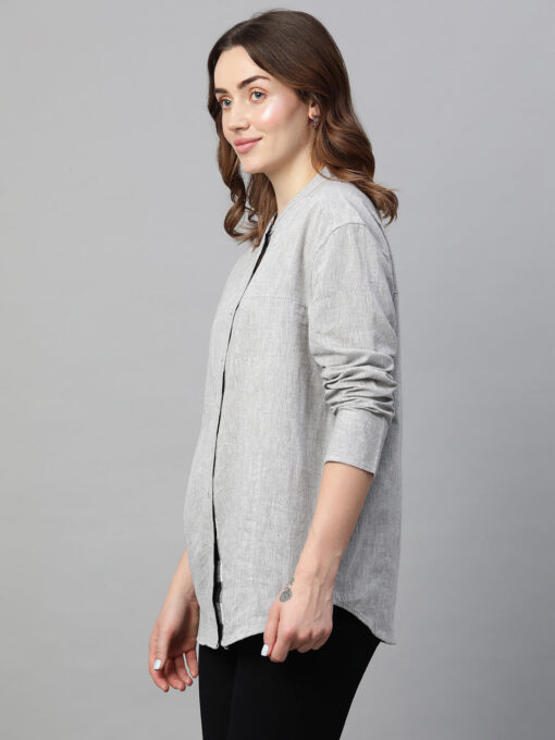 Women's Grey Cotton Linen Regular Fit Blouse - Image 3