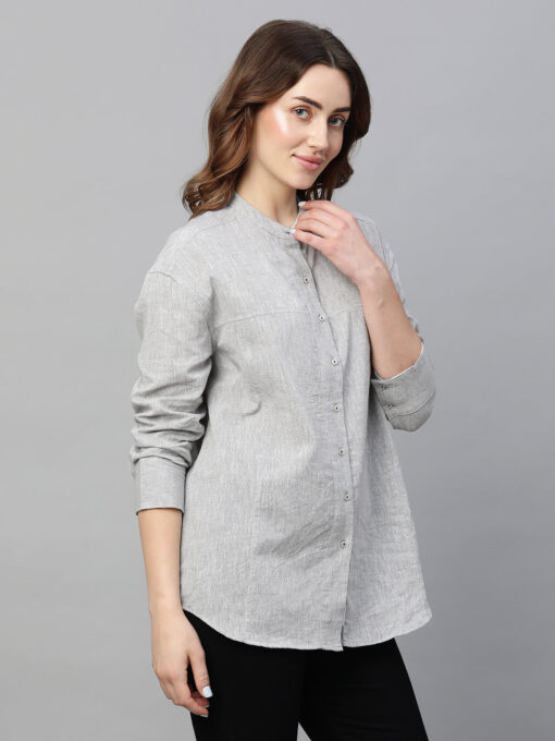 Women's Grey Cotton Linen Regular Fit Blouse - Image 4