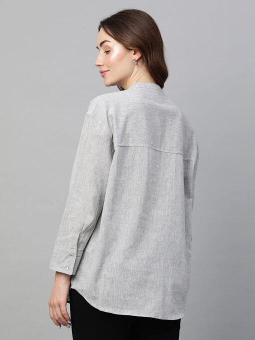 Women's Grey Cotton Linen Regular Fit Blouse - Image 5