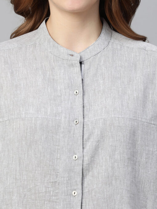 Women's Grey Cotton Linen Regular Fit Blouse - Image 6