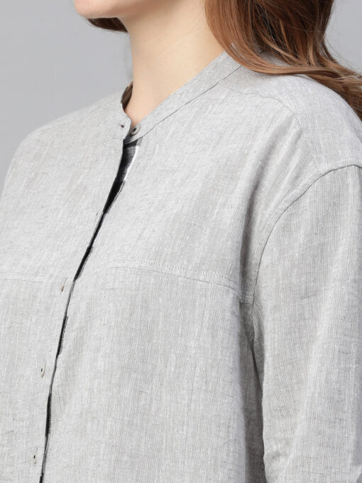 Women's Grey Cotton Linen Regular Fit Blouse - Image 7