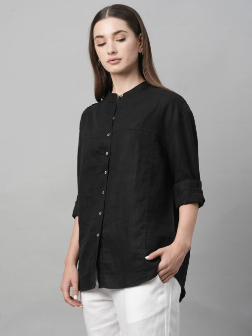 Women's Black Linen Loose Fit Blouse - Image 3