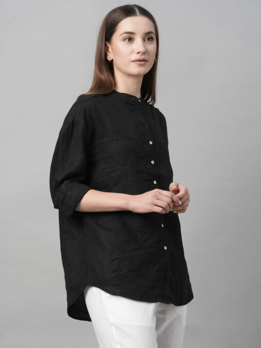 Women's Black Linen Loose Fit Blouse - Image 4