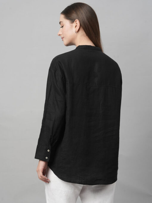 Women's Black Linen Loose Fit Blouse - Image 5