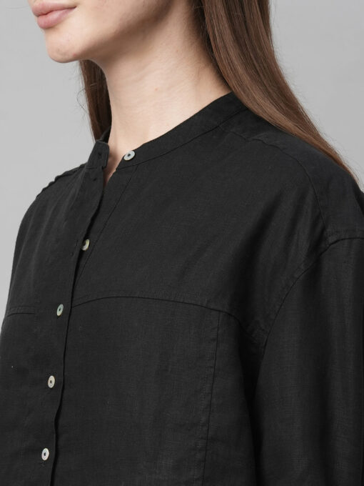 Women's Black Linen Loose Fit Blouse - Image 7