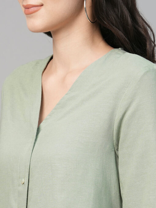 Women's Sage Viscose Linen Cotton Regular Fit Blouse - Image 7