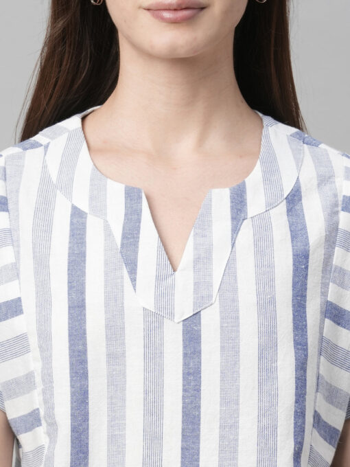 Women's Blue Cotton Linen Regular Fit Blouse - Image 6