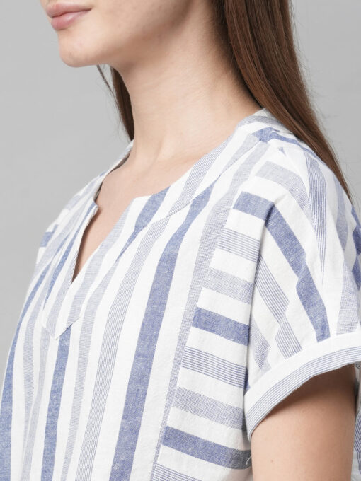 Women's Blue Cotton Linen Regular Fit Blouse - Image 7