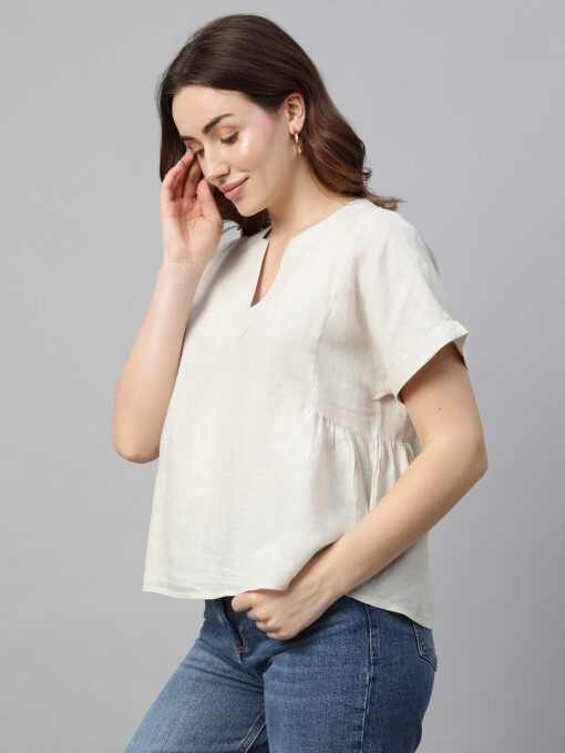 Women's Beige Linen Regular Fit Blouse - Image 4