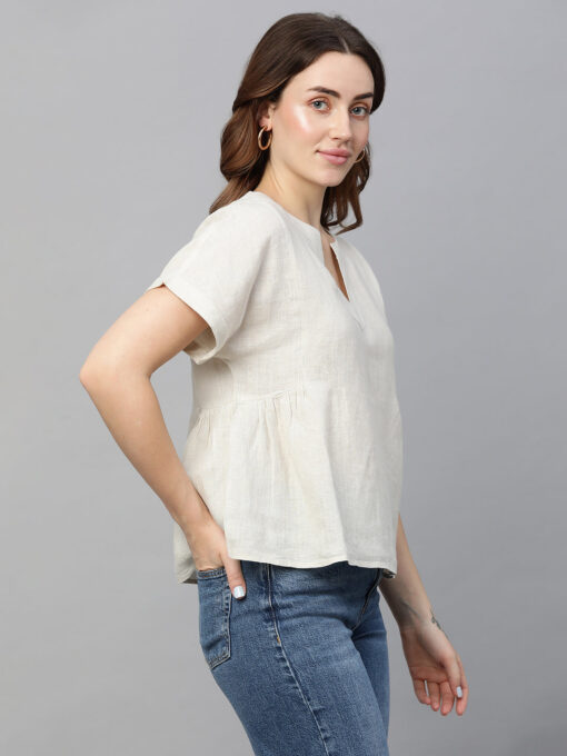 Women's Beige Linen Regular Fit Blouse - Image 5