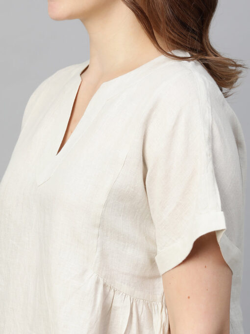 Women's Beige Linen Regular Fit Blouse - Image 8