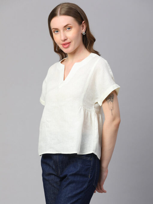 Women's White Linen Regular Fit Blouse - Image 3