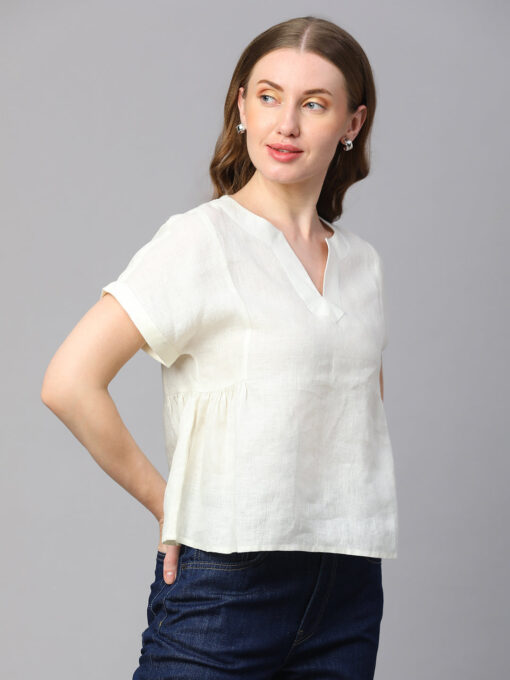 Women's White Linen Regular Fit Blouse - Image 4