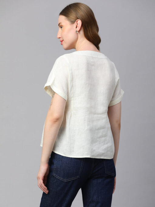 Women's White Linen Regular Fit Blouse - Image 5