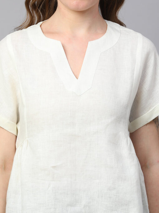 Women's White Linen Regular Fit Blouse - Image 6