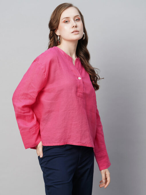 Women's Pink Linen Regular Fit Blouse - Image 4