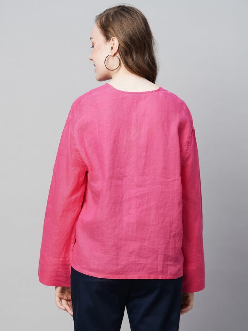 Women's Pink Linen Regular Fit Blouse - Image 5