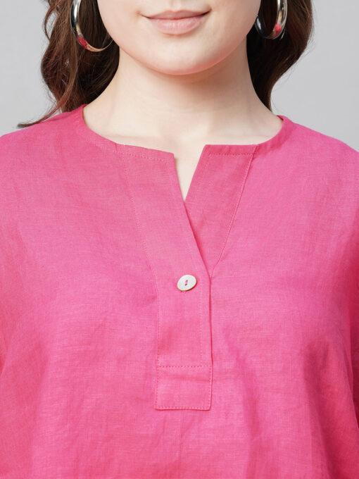 Women's Pink Linen Regular Fit Blouse - Image 6