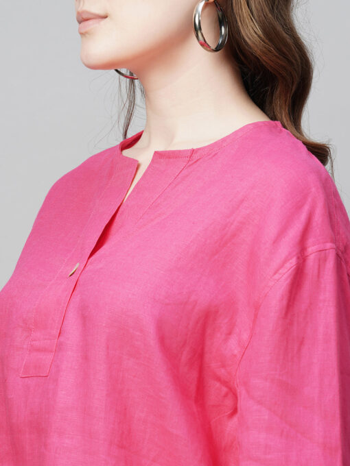 Women's Pink Linen Regular Fit Blouse - Image 7