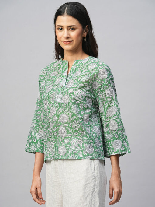 Women's Green Cotton Boxy Fit Blouse - Image 3