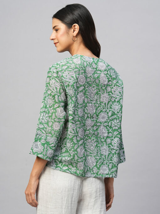 Women's Green Cotton Boxy Fit Blouse - Image 5