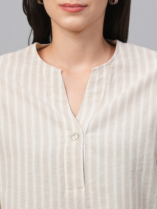 Women's Khaki Cotton Linen Regular Fit Blouse - Image 6