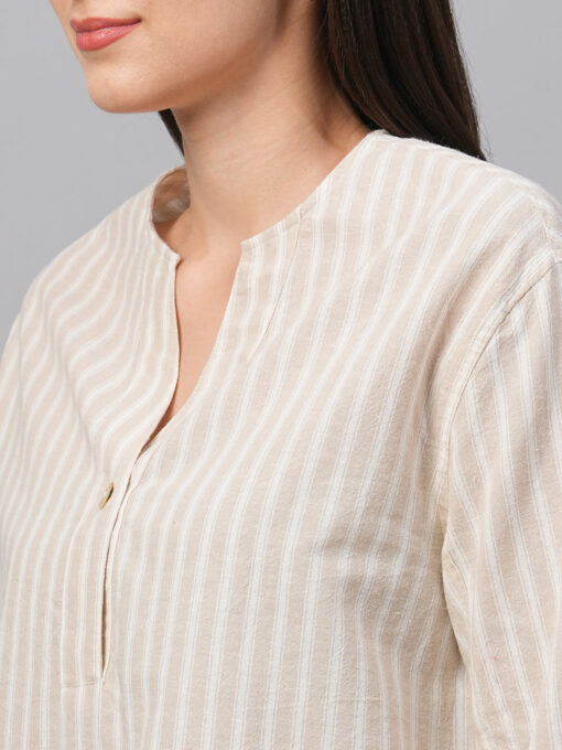 Women's Khaki Cotton Linen Regular Fit Blouse - Image 7