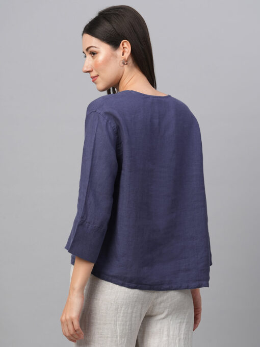 Women's Navy Linen Regular Fit Blouse - Image 5