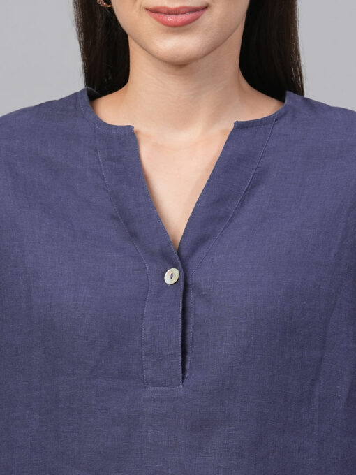 Women's Navy Linen Regular Fit Blouse - Image 6