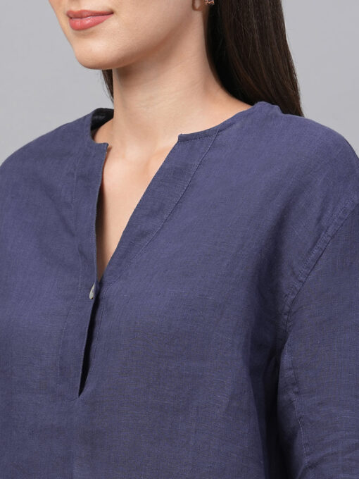 Women's Navy Linen Regular Fit Blouse - Image 7