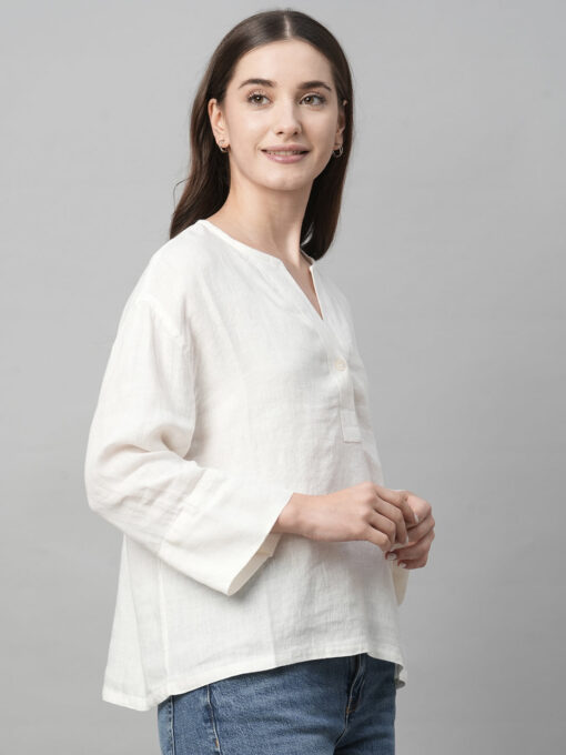 Women's White Linen Boxy Fit Blouse - Image 4