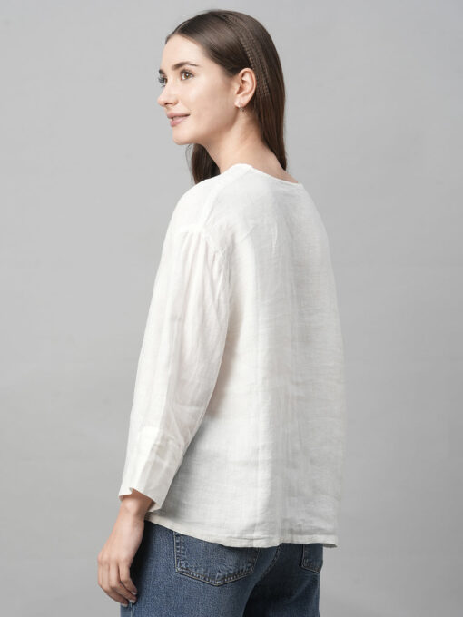 Women's White Linen Boxy Fit Blouse - Image 5