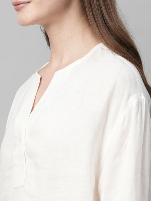 Women's White Linen Boxy Fit Blouse - Image 7