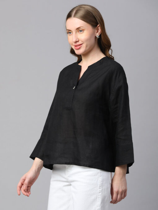 Women's Black Linen Boxy Fit Blouse - Image 3