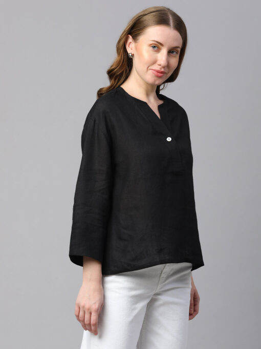 Women's Black Linen Boxy Fit Blouse - Image 4