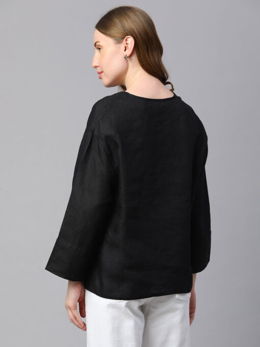 Women's Black Linen Boxy Fit Blouse - Image 5