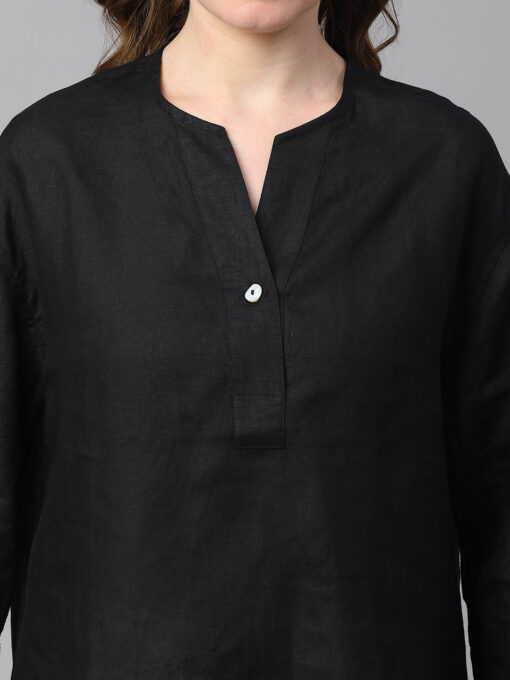 Women's Black Linen Boxy Fit Blouse - Image 6