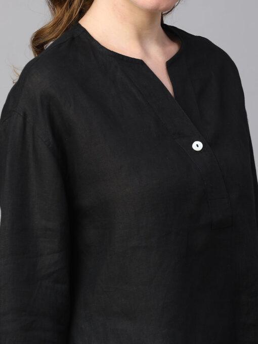 Women's Black Linen Boxy Fit Blouse - Image 7