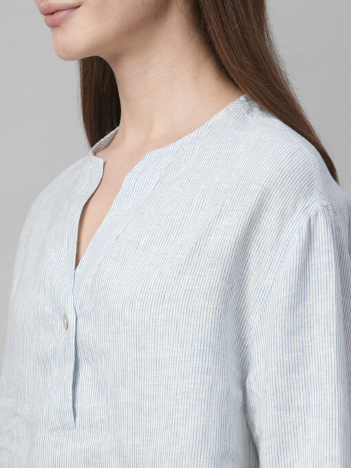 Women's Blue Linen Boxy Fit Blouse - Image 7