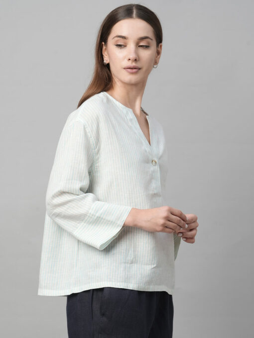 Women's Light Blue Linen Boxy Fit Blouse - Image 3