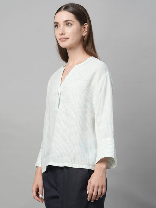 Women's Light Blue Linen Boxy Fit Blouse - Image 4