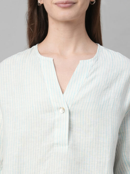 Women's Light Blue Linen Boxy Fit Blouse - Image 6