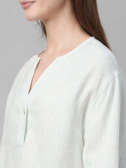 Women's Light Blue Linen Boxy Fit Blouse - Image 7