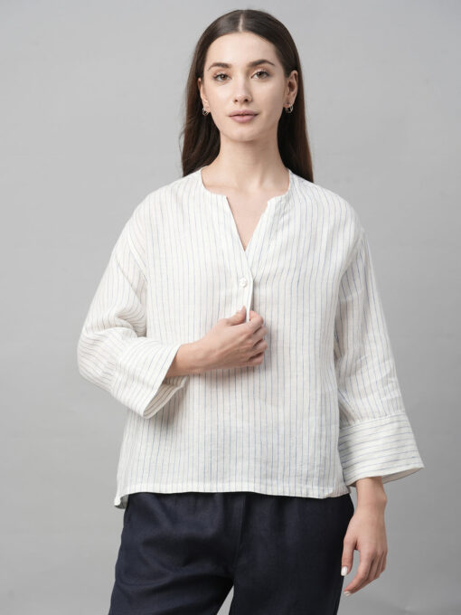 Women's White Linen Boxy Fit Blouse - Image 2