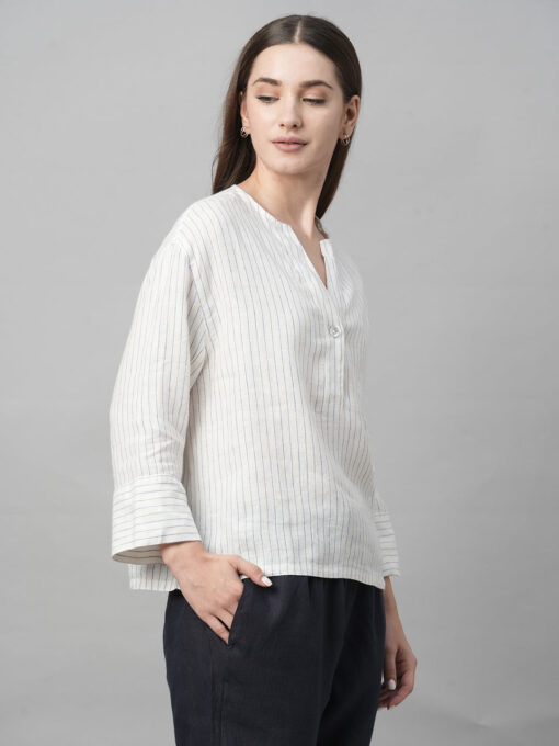 Women's White Linen Boxy Fit Blouse - Image 3