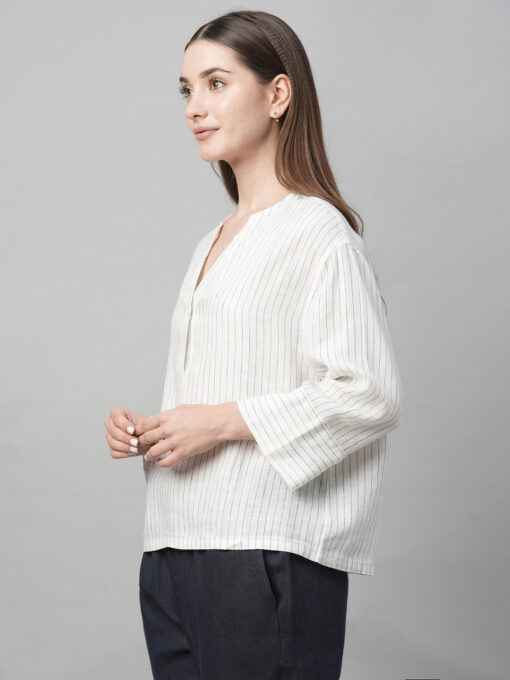 Women's White Linen Boxy Fit Blouse - Image 4