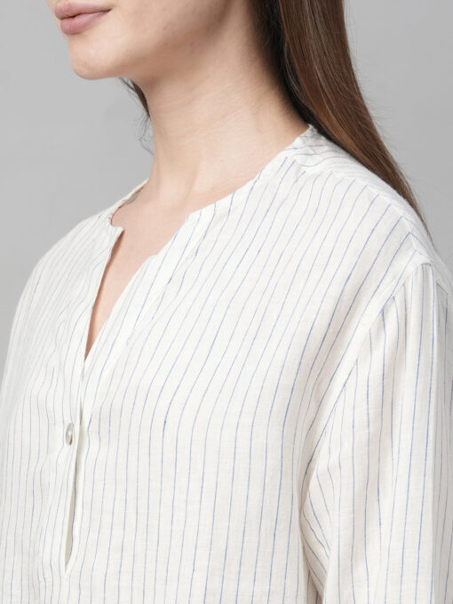 Women's White Linen Boxy Fit Blouse - Image 7