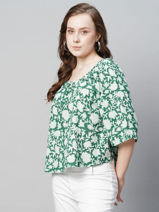 Women's Green Cotton Regular Fit Blouse - Image 2