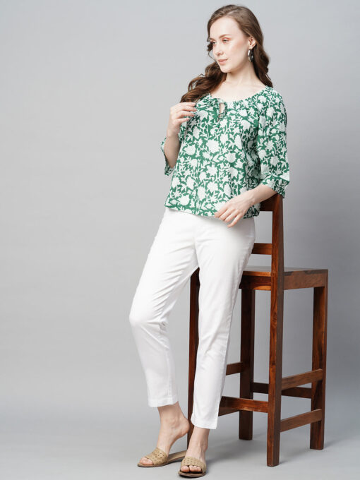 Women's Green Cotton Regular Fit Blouse - Image 4