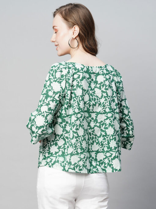 Women's Green Cotton Regular Fit Blouse - Image 5